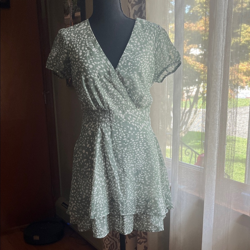 Emerald Sundae Green Mini Dress with White Pattern